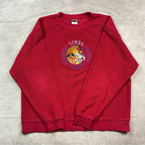 Vintage Disney Lion King Sweater Adult M Red 90s Disney Store Fleece Pullover - Picture 6 of 15